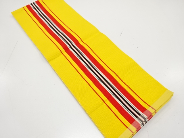 本場筑前博多　縞模様織り出し　単衣半幅帯